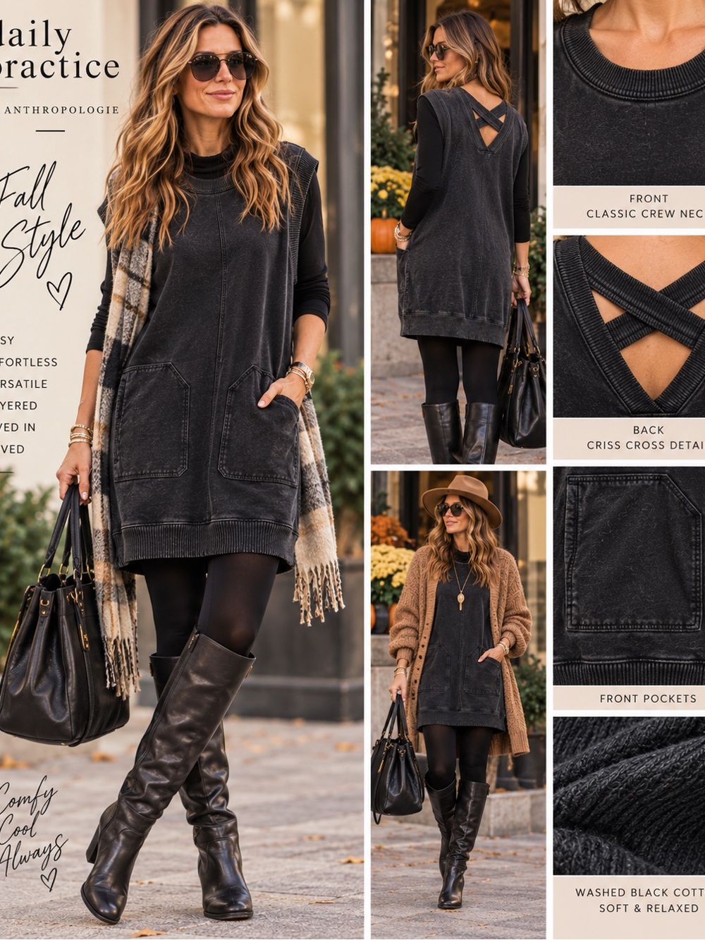 Daily Practice by Anthropologie Washed Black Tunic Dress XL